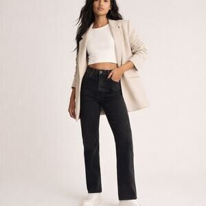 Abercrombie & Fitch 90s Slim Straight Ultra High Rise Black Jeans 25 Short